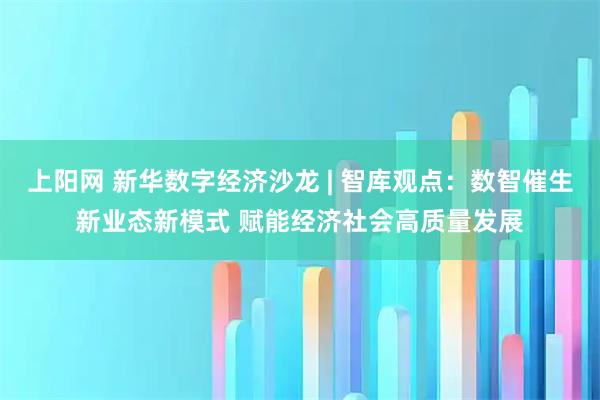 上阳网 新华数字经济沙龙 | 智库观点：数智催生新业态新模式 赋能经济社会高质量发展