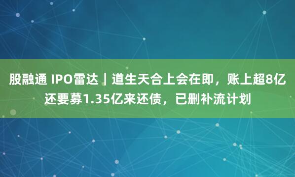 股融通 IPO雷达｜道生天合上会在即，账上超8亿还要募1.35亿来还债，已删补流计划