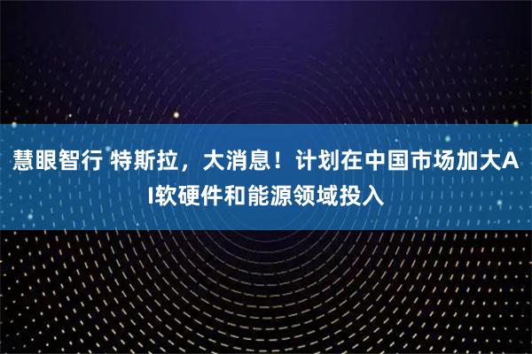 慧眼智行 特斯拉，大消息！计划在中国市场加大AI软硬件和能源领域投入